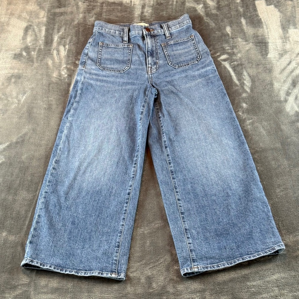 Madewell Wide-Leg Crop Jeans Medium Wash Front Patch Pockets Size 24 High Rise